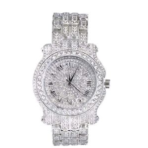 Roman Numeral Diamond Watch Silver Iced Out